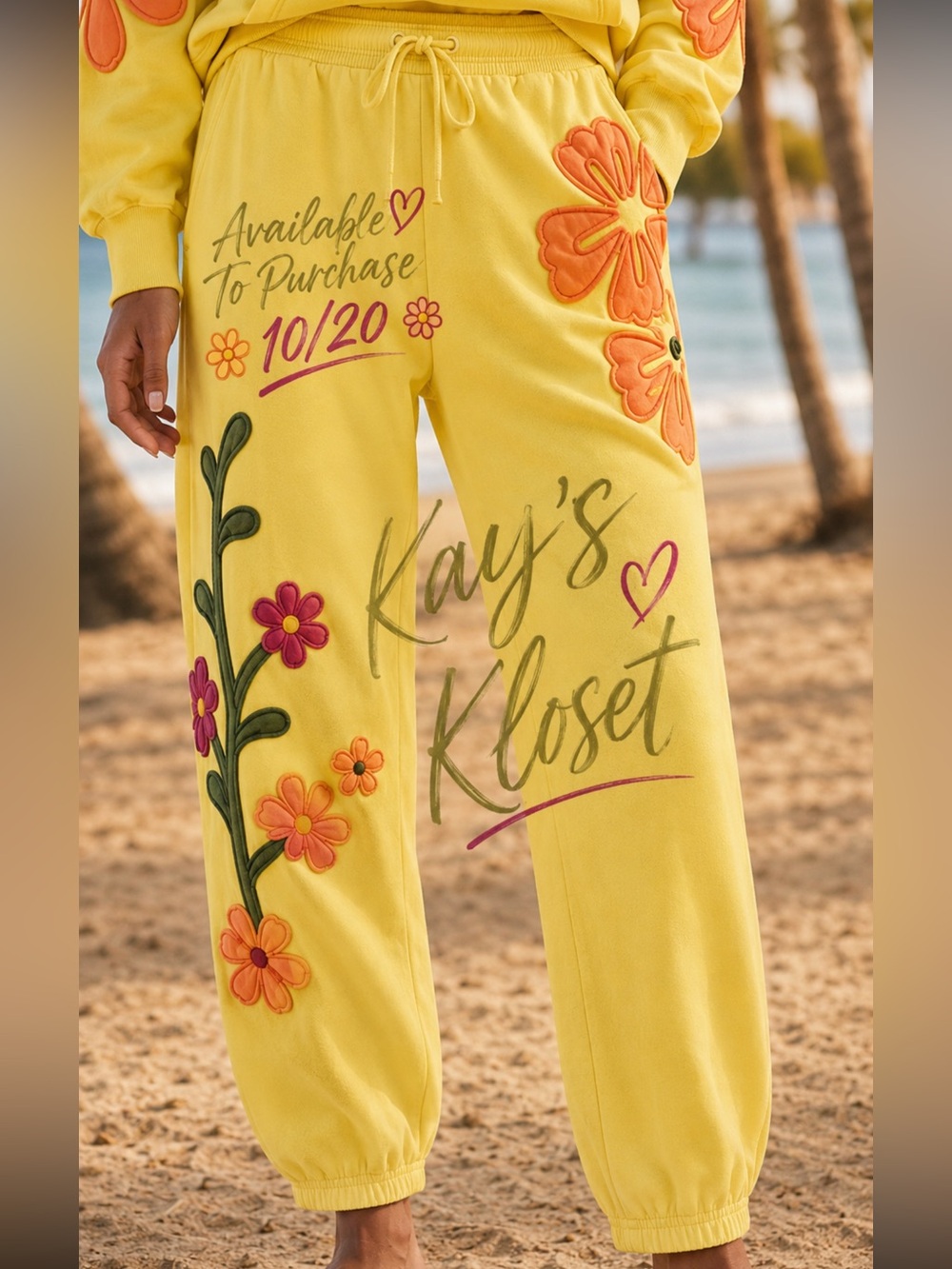 BF92 🍋💛-(🚨ETA FOR RESTOCK 10/20) Lemon Yellow Artisan Bloom Floral PANTS